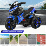 12V Electric Kids Motorcycle for 3-8 Year Old Boys Girls, 3-Wheel Ride-On Toy Motorbike with Lighting Wheels, Music Player (Connect with Phone) and Hand Drive (Blue-2)