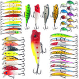LUREBITE 43PCS Bass Fishing Lures Kit Set Topwater Hard Baits Minnow Crankbait Pencil VIB Swimbait for Bass Pike Fit Saltwater and Freshwater