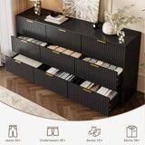 MAISONARIA Black 9 Drawer Dresser for Bedroom, 63" Wide Modern Fluted Dresser with Gold Metal Handles, Chest of Drawers for Bedroom, Living Room, Entryway, Hallway