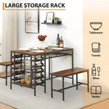 GarveeHome 3-Pieces Dining Table Set for 2-4 People, Small Kitchen Dinner Table with 2 Bench, Dining Room Tables Set with Storage Drawer & Shelf (Rustic Brown)