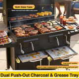 Bestfire 63" Oversized Charcoal BBQ Grill & Smoker, Large Outdoor Grill with 2 Individual Lifting Charcoal Trays, Cabinet-Style Charcoal Grills with Foldable Side Tables, 4 Wheels, Asadores de Carbon