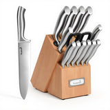 KUISINE Upgraded Sharp Chef Knife Set with block, One piece Molding High Carbon Stainless Steel Forged,Ergonomic Non-slip Handle Knife Block Set with built-in Sharpener(Silver Natural,15PCS)
