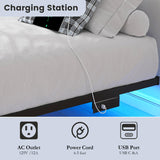 HAVONIZD Floating Bed Frame Full with LED Lights and Charging Station - 8 inch Platform Bed Frame No Box Spring Needed, Easy Assembly