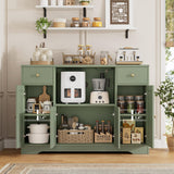 HOSTACK Microwave Cabinet with Charging Station, 47" W Kitchen Storage Cabinet with Microwave Stand, Farmhouse Buffet Sideboard with Drawers and Shelves for Kitchen, Dining Room, Green