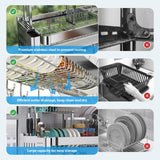 Over Sink Dish Drying Rack, Upgrade 2.5-Tier 304 Stainless Steel Dish Rack Adjustable Length with Pots and Pans Rack, Modern Over The Sink Dish Drainer Rack for Kitchen Storage Counter Organizer