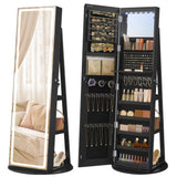 SONGMICS LED Jewelry Cabinet Standing, Lockable Armoire With Full-Length Mirror and Adjustable Lights, Space-Saving Organizer, Gift Idea, Ink Black UJJC008B01