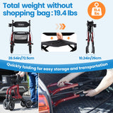 Rollator Walker for Seniors/Adults Foldable Rolling Walker with Seat 330 lbs Capacity 10 inch Wheels Hand Grips Adjustable Height Lightweight Durable Aluminum Walker Removable Back Support (Red)