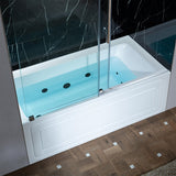 WOODBRIDGE 60" x 30" Alcove Acrylic Rectangular Whirlpool Heated Jetted Tub in White with Left Drain, Matte Black Finish, BS428-L-MB02
