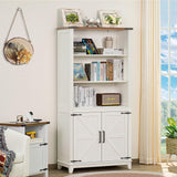 Joaxswe 5 Tier Bookshelf 70in Tall Bookcase with Barn Doors and Storage Cabinet