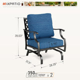 MIXPATIO, 2 Pack, Metal, Patio Rocking Chairs, 5.75" Cushions, Peacock Blue