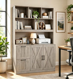 NORTHSKY 72'' Tall Bookshelf with Power Outlet, 2 Drawer File Cabinet for A4 Hanging Files, 3-Tier Open Shelves & Closed Storage Cabinets, Multifunctional Printer Stand - Greige