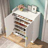 Tribesigns Shoe Cabinet with Doors, 6-Tier Shoe Storage Cabinet with Adjustable Shelves, Wooden Shoes Rack Shoe Storage Organizer for Entryway, Hallway, Closet, Living Room, White & Gold