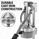 ARINOO Kitchen Cast Iron Citrus Juicer,Manual Hand Press Orange Juicer,Heavy Duty Countertop Squeezer for Lemon,Orange, Easy to Use & Clean（Grey)