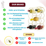 Gusto Nostro Countertop Wine Rack - 14 Bottle Freestanding Modern Gold Metal Small Wine Rack - 3 Tier Tabletop Wine Holder Stand for Cabinet, Pantry