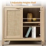 SICOTAS 71" Tall Rattan Bookshelf with Doors for Living Room Library
