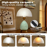 WELAISA Table Lamps Ceramic Retro Lamp for Living Room,16.73" Modern Bedside Nightstand Traditional Lamps, Classic Chinoiserie Green Glass Lamp for Home (French Country)