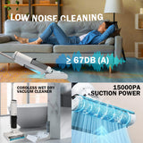 S7 Cordless Vacuum Cleaners for Home, Long Run Time Wet Dry Vacuum Cleaner with LED Screen - Dual Rollers 16KPa, 250W Powerful Suction, Auto Self-Cleaning Rechargeable Vacuum Cleaner for Carpet