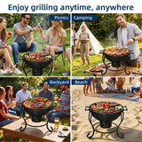 Portable Charcoal Grill with Built-In Thermometer, Adjustable Air Vent & Easy Cleanup, Portable BBQ Grill for Camping, Tailgating, Picnics and Small Backyard Cookouts, Easy-to-Carry Outdoor Grill