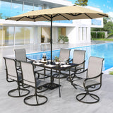 MFSTUDIO Outdoor Dining Set with 13 ft Beige Umbrella for 6, Grey Chairs