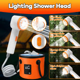 Portable Camping Shower, Camping Shower Pump with Filter, Shower Head with LED Light, Immersion Heater, Foldable Bucket, Summer Beach, Outdoor Camp Showering, Hiking, Pet Bath, RV Car Wash,Water Plant