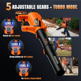 17000 RPM Cordless Leaf Blower with DECERK 7.8AH Battery - 530CFM Powerful Brushless Motor for Lawn Care, 5-Speed Turbo Electric Blower for Dust, Wet-Leaves, Car, Gutters, Lightweight Garden Tool