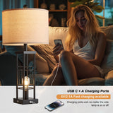 Reaketon Table Lamp for Living Room Set of 2 with USB Charging Ports, 3-Way Dimmable 27.6" Farmhouse End Lamps for Bedroom, Rustic Bedside Lamp, Industrial Nightstand Lamps,Bulbs Included(Black)