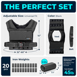 Gymnastics Power - Weighted Vest 6lb, 10lb, 12lb, 25lb, 35lb, 45lb, 60lb Removable Iron Weights for Men and Women Workout for Calisthenics and Fitness Sport Training (45 LB - Black)