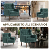 cinkehome Accent Arm Chairs for Living Room, Chenille Upholstered Mordern Armchair, Comfy Soft Padded Lounge Chair in Small Spaces, Bedroom, Pillow, Solid Wood Leg, Blackish Green