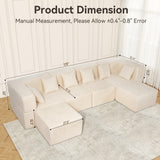 MONVANE 130'' Modular Sectional Cloud Couch for Living Room, 6 Seater Convertible Chenille Couches Set with Ottoman & Pillow, No Assembly Compression Sofas, Comfy Floor Sofa with Memory Foam, Beige