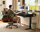 OffiGo 63 Inch L Shaped Standing Desk with 4 Wooden Drawers, Black