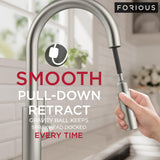 FORIOUS Kitchen Faucet with Soap Dispenser, Modern Brushed Nickel, Single Handle High Arc Stainless Steel Kitchen Sink Faucet with Pull Down Sprayer, 1 or 3 Hole Deck Mount for RV, Laundry, Outdoor