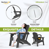 nevilywood Folding Adirondack Chairs Set of 4, HDPE Cup Holders, Black