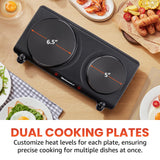 Countertop Double Cast Iron Burner, 1500 Watts Electric Hot Plate, Temperature Controls, Power Indicator Lights, Easy to Clean, Black Elite Gourmet
