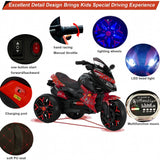12V Electric Kids Motorcycle for 3-8 Year Old Boys Girls, 3-Wheel Ride-On Toy Motorbike with Lighting Wheels, Music Player (Connect with Phone) and Hand Drive (RED)