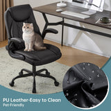 Home Office Desk Chair, Back Support Swivel Executive Office Chair with Wheels and Flip-Up Armrests