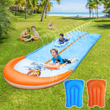 Slip Water and Slide, 15ft Extra Long Lawn Water Slides for Kids Adults, Double Lanes Racing Backyard Summer Sprinkler and Splash Water Toy, XL Slip Waterslide with Inflatable Bodyboards Garden Toy