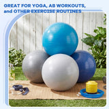 Leyndo 4 Pcs 26 Inch Yoga Exercise Ball Pilates Pregnancy Birthing Fitness Ball with Quick Pump Anti Burst for Improved Posture, Balance, Yoga, Pilates, Training (Blue Gray Set)