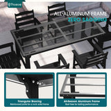 7 Piece Outdoor Dining Set, Patio Dining Table and 6 Chairs, All-Aluminum Frame