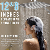 G-Promise All Metal 12 Inch Dual Square Shower Head with Handheld Spray Combo, Rain Shower Head, Adjustable Extension Arm, 3-Way Diverter, 71 Inch Extra Long Hose - A Bathroom Upgrade (Chrome)