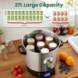 Huanyu Electric Water Bath Canner Automatic 28.5QT Canning Pot 2000w Adjustable Temp&Timer Digital Control with Drain Tap Includes Jar Lifter, Funnel for Preserving Canned Food, Jam, Sauce, Soup