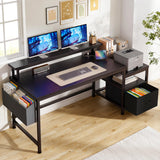 EnHomee 56.5" Office Desk with Drawers & Printer Space for Home Work,Black