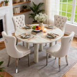 SSLine Faux Stone Round Dining Table Set for 4 w/Velvet Chair,Mars Pattern