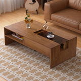 NessCarsti Coffee Table with LED Lights, 51" Modern Rectangular Living Room Center Table with Storage Shelves & Hidden Compartment, Stylish Tea Table for Apartment, Home, Office