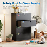 PEUKC 4 Drawer File Cabinet, Lateral Filing Cabinets for Home Office, Office Storage Drawers with Lock, Hanging Files Legal/Letter A4 Size (Assemble Required,Black)