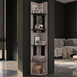 Tuhome Home 71" Tall Corner Standard Bookcase with 5 Open Storage Shelves, Closed Back, Freestanding Living Room, Office or Bedroom Storage (Model M7), Silver Oak/Wenge