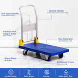 SunHalo Gear Flat Push Cart Dolly, Foldable Flat Bed Cart,Platform Cart Truck with 4 Wheels,440lb Weight Capacity Folding Platform Truck with Handle for Moving and Loading,360 Degree Swivel,(Blue)