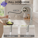 FORIOUS Kitchen Faucet with Soap Dispenser, Modern Brushed Nickel, Single Handle High Arc Stainless Steel Kitchen Sink Faucet with Pull Down Sprayer, 1 or 3 Hole Deck Mount for RV, Laundry, Outdoor