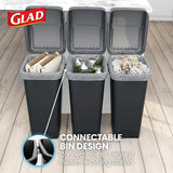 3 Pack | Linkable Waste and Recycling Bin with Swing Top and Lift Up Lid, for Kitchen, Office, Home