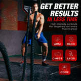 Pro Battle Ropes with Anchor Strap Kit and Exercise Poster – Upgraded Durable Protective Sleeve – 100% Poly Dacron Heavy Battle Rope for Strength Training, Cardio Fitness, CrossFit Rope (1.5” x 30 ft) Profect Sports