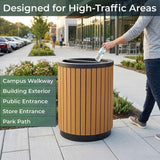 22 Gallon Round Outdoor Trash and Recycling Bin - Stainless Steel and Wood Composite